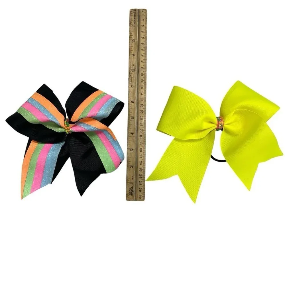 Hair Bow Cheer Neon Yellow Black, Pink, Orange, Blue, & Green